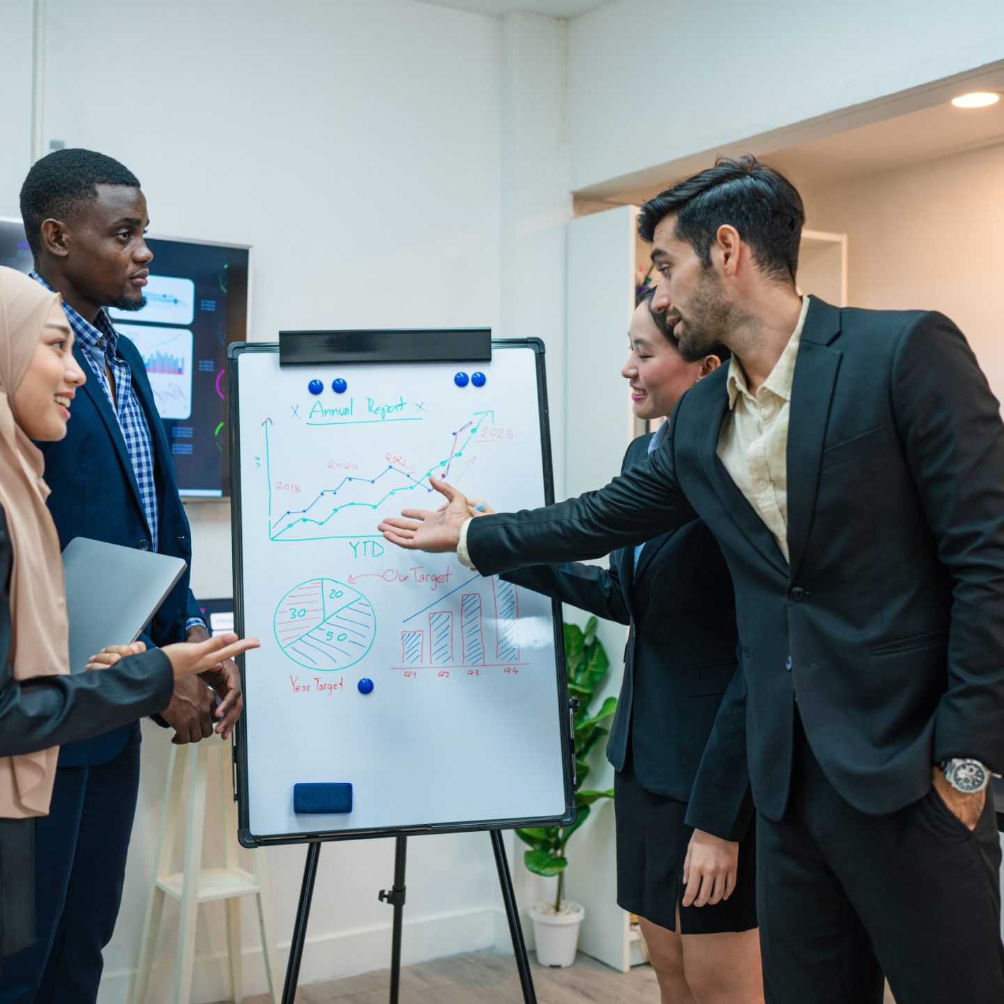 Multiracial business people having meeting and brainstorming discussed about work in conference room in the creative office.